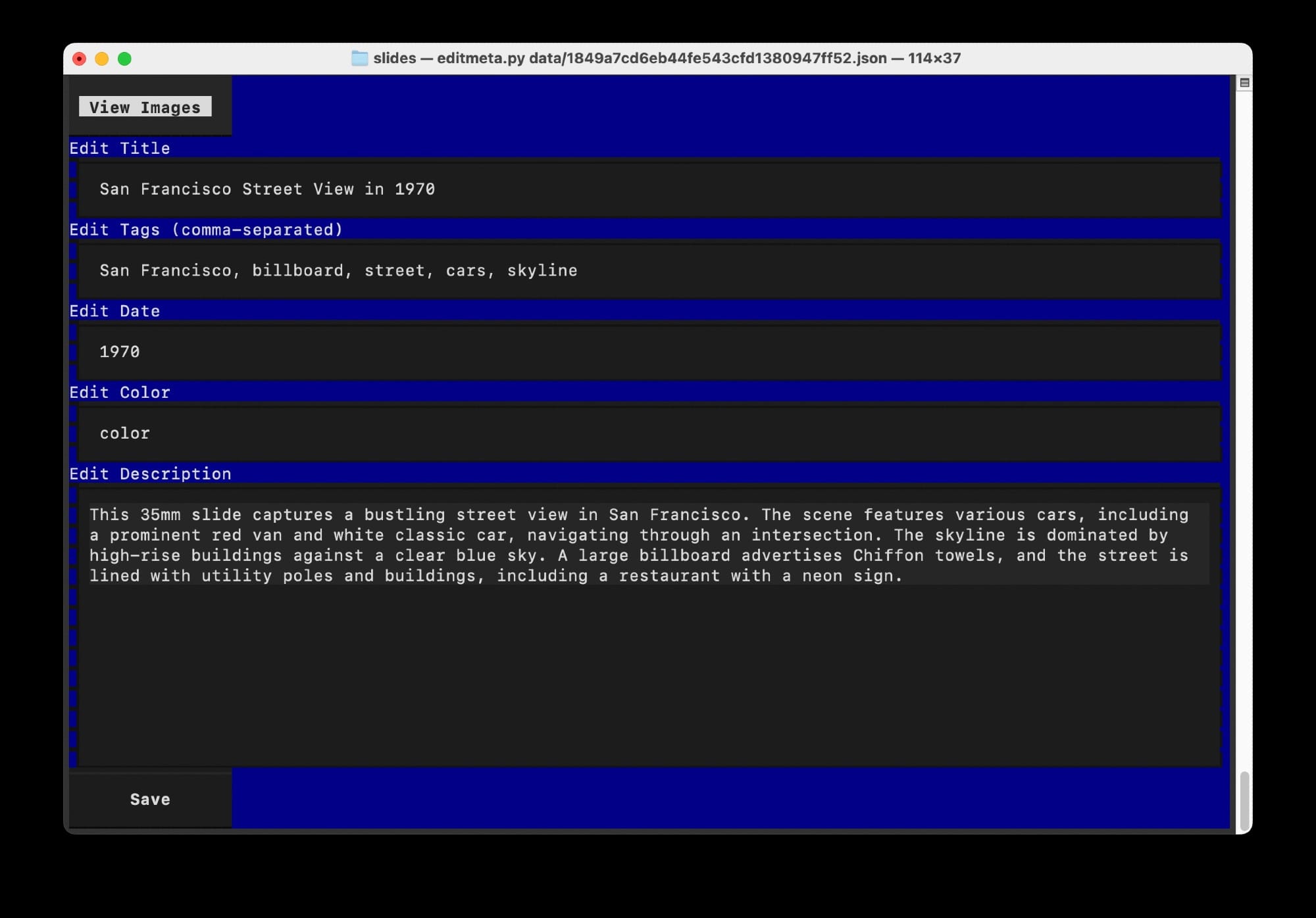 Terminal metadata editor